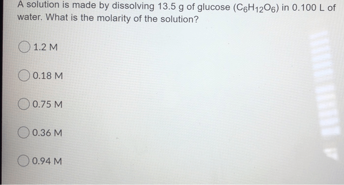 A solution is prepared using 0.125 g of glucose