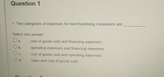 Two categories of expenses in merchandising companies are