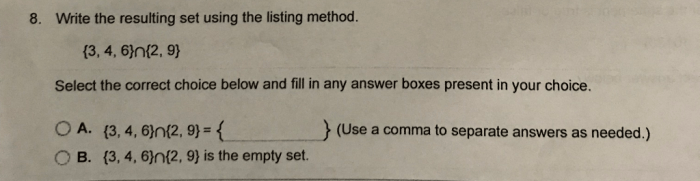 Write the resulting set using the listing method